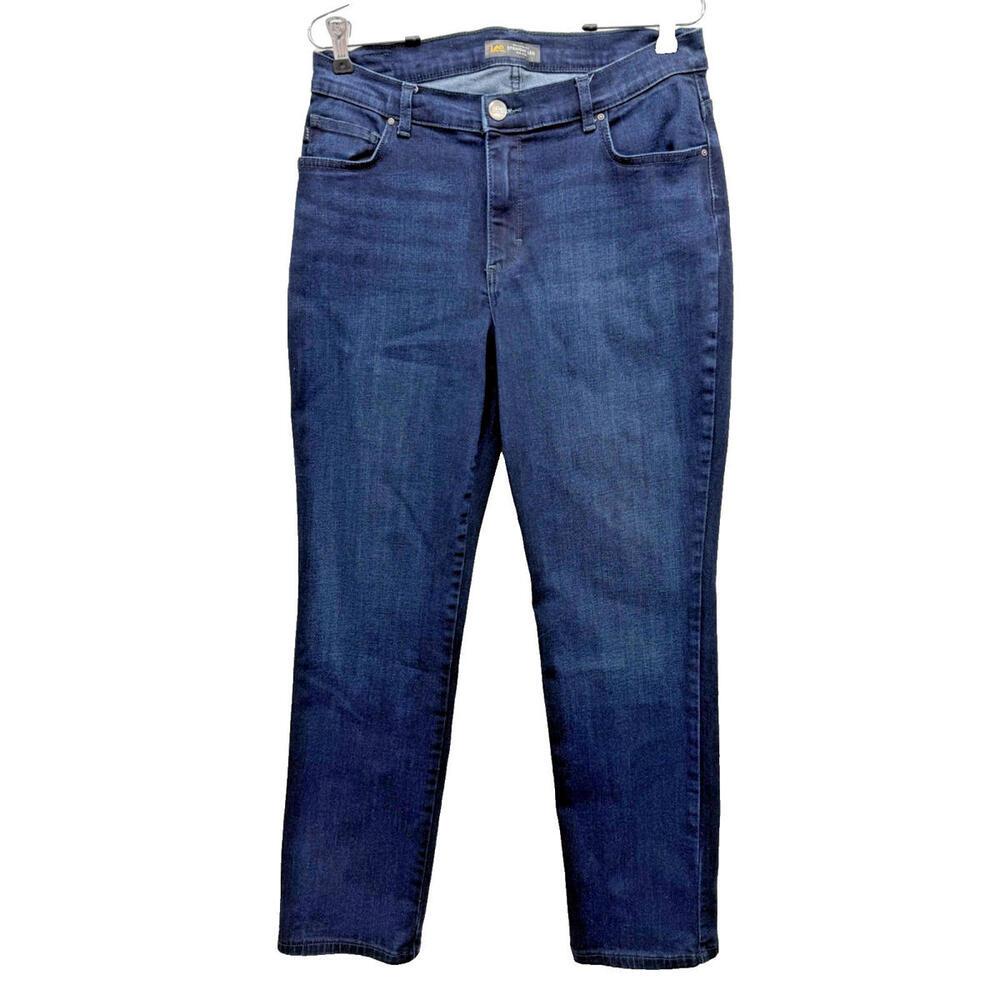 Lee Women Sz 10 Relaxed Fit 31x30 Straight Leg Mid Rise Stretch Jeans Dark Wash
